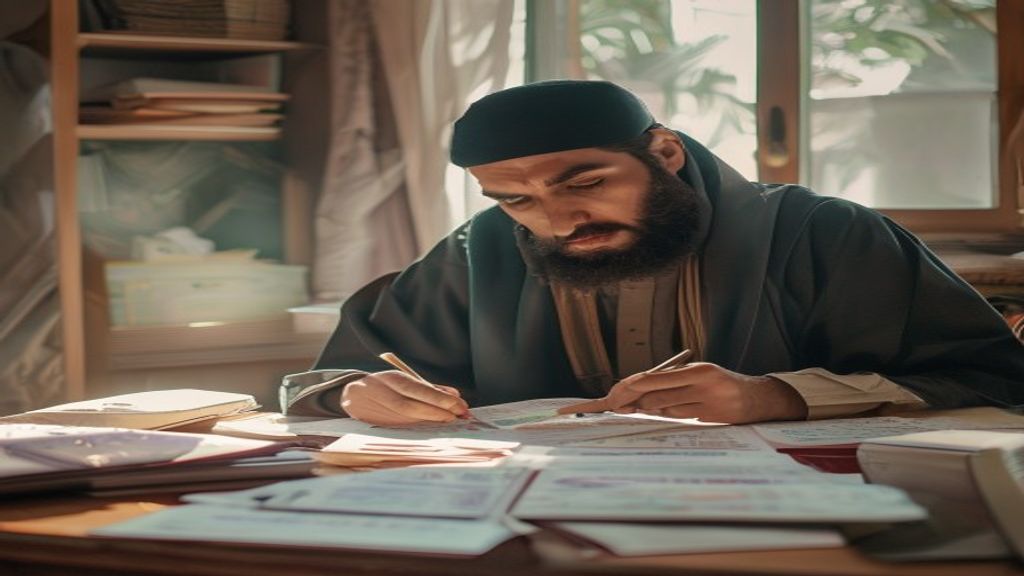 Gambar menunjukkan syarat-syarat umroh termasuk paspor, visa, vaksin, dan akomodasi.