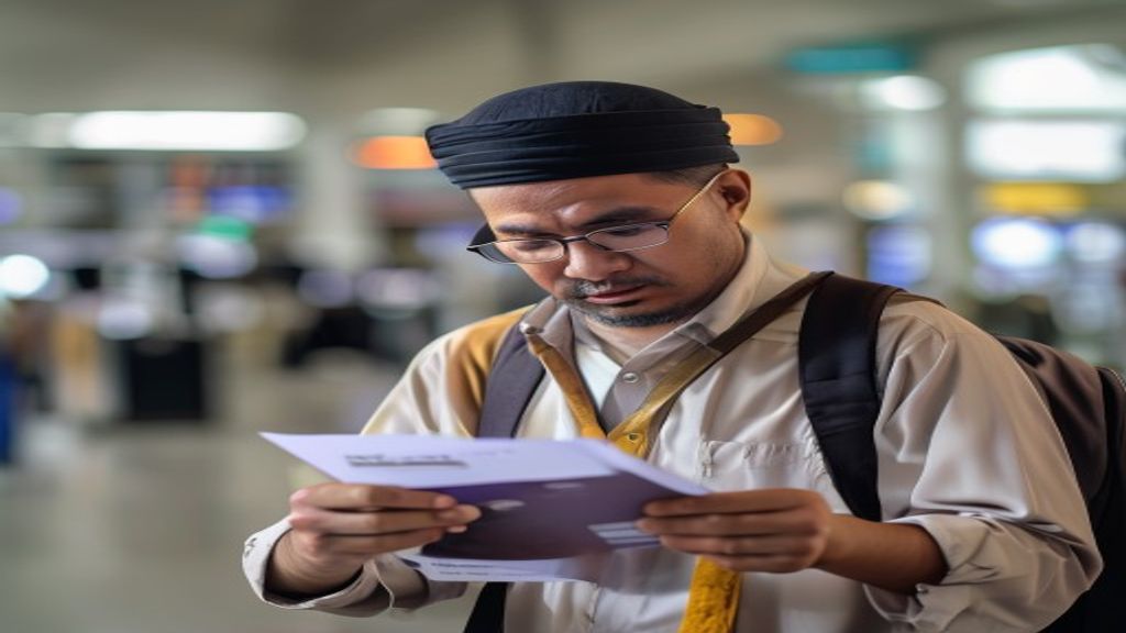Ilustrasi daftar persyaratan umroh: paspor, visa, vaksin, tiket, serta surat kesehatan lengkap.
