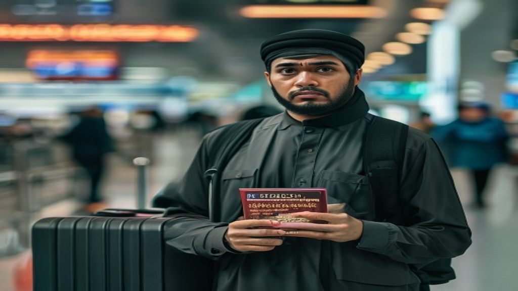 Ilustrasi persyaratan umroh lengkap: paspor, visa, vaksin, tiket, dan surat sponsor resmi