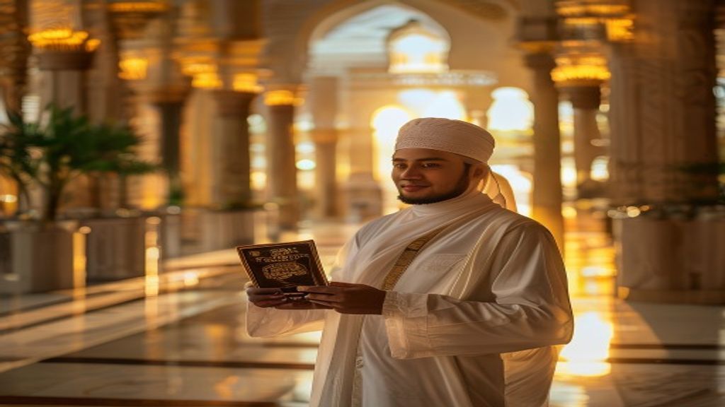 Ilustrasi daftar persyaratan umroh Amira lengkap, termasuk paspor, visa, vaksin, dan tiket maskapai.