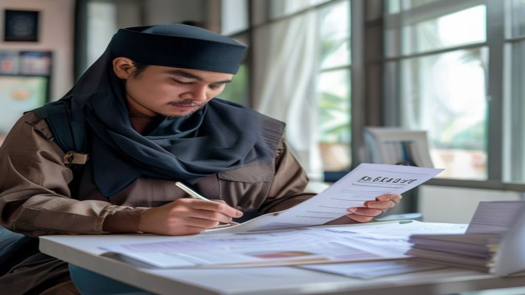 Gambar menampilkan syarat-syarat umroh lengkap: dokumen, kesehatan, keuangan, serta persiapan ibadah.