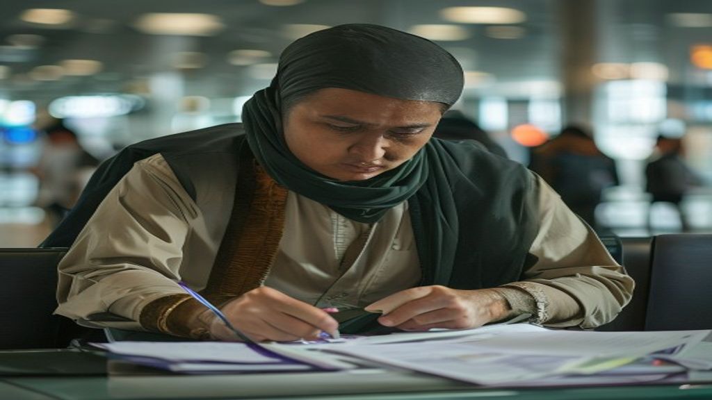 Infografik yang menampilkan persyaratan umroh meliputi paspor, visa, vaksin, dan persiapan keuangan