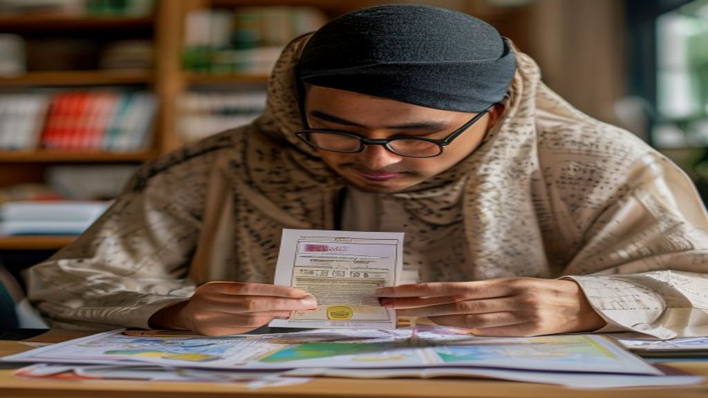 Ilustrasi persyaratan umroh lengkap termasuk paspor, visa, vaksin, dan tiket penerbangan