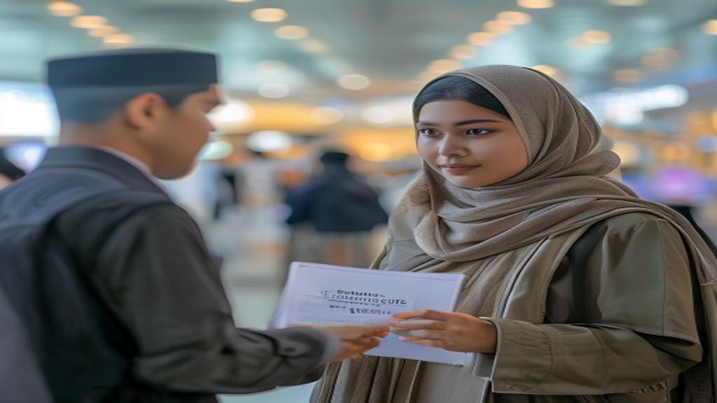 Ilustrasi persyaratan umroh lengkap, menampilkan dokumen, paspor, dan sertifikat kesehatan yang diperlukan