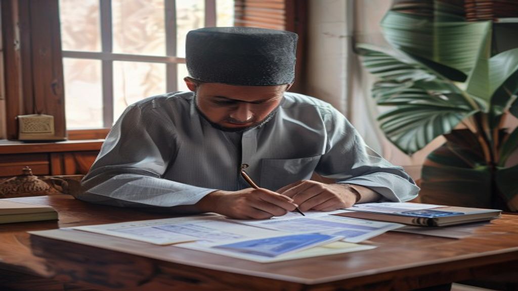 Ilustrasi daftar syarat umroh lengkap, termasuk paspor, visa, vaksin, dan persiapan keuangan.