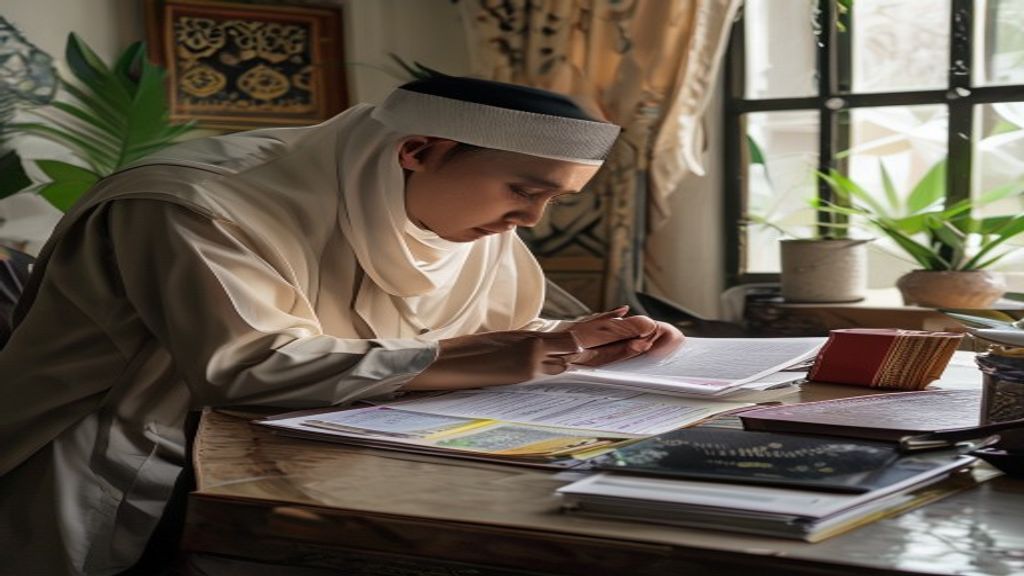 Ilustrasi dokumen dan persyaratan umroh mandiri termasuk paspor, visa, dan tiket perjalanan.